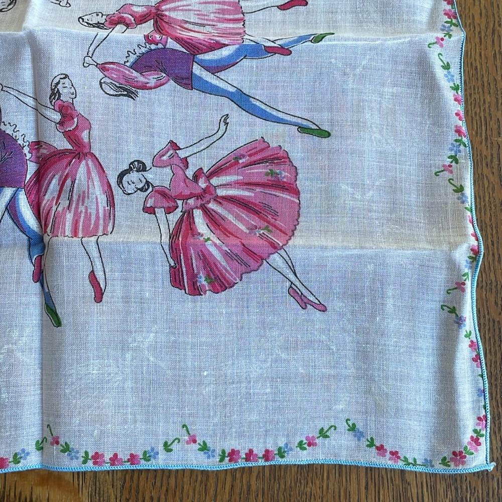 Vintage ballerina handkerchief, 12.5"